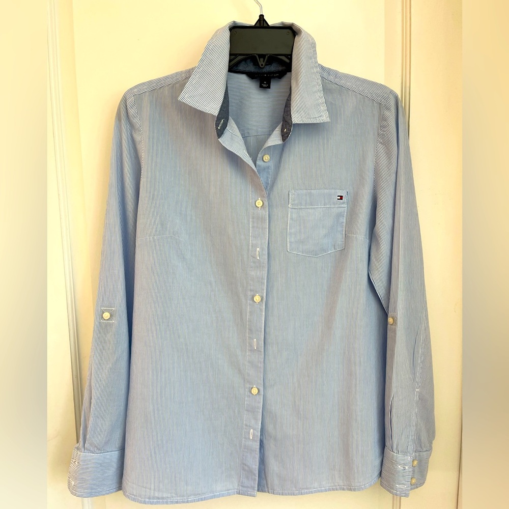 Tommy Hilfiger, collared long sleeved shirt, size medium.